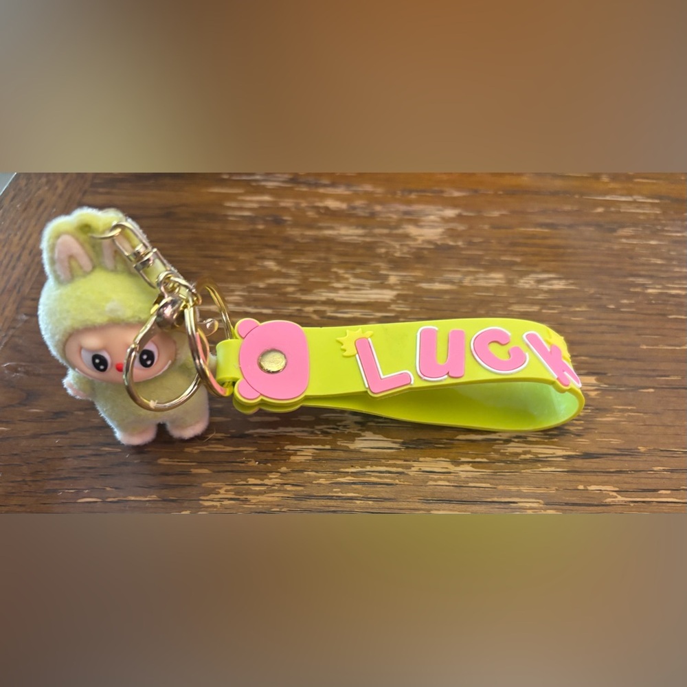 Labubu Luck Fuzzy Lime Green Collectible Keychain